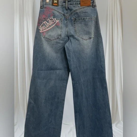 Von Dutch Wide Leg Dark Blue Denim Logo Patch Jeans RARE!! New with tags!! - Picture 7 of 10